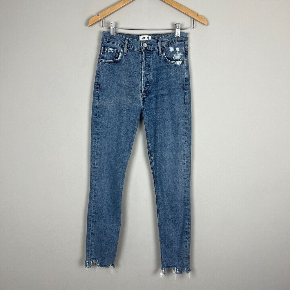 Agolde Jeans Womens 25 Blue Nico Button Fly High Rise Raw Hem Skinny Distressed